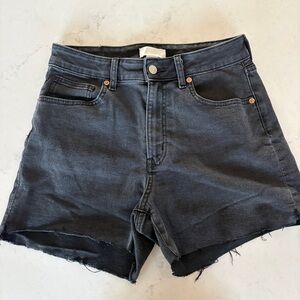 H&M Black High-Rise Denim Shorts with Raw Hem